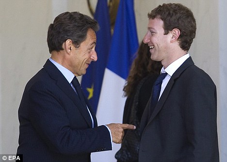 Demands: French President Nicolas Sarkozy, left, pictured with Facebook CEO Mark Zuckerberg today, has called for regulation of the internet